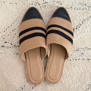Soludos Tan and Black Striped Mules